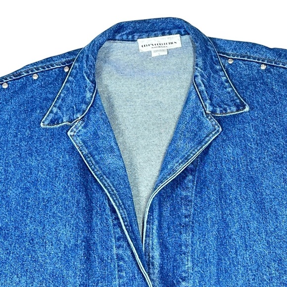 VTG CELE'S COLLECTION Silver Stud Denim Fringe Poncho Jacket Women's Size L - Picture 7 of 16